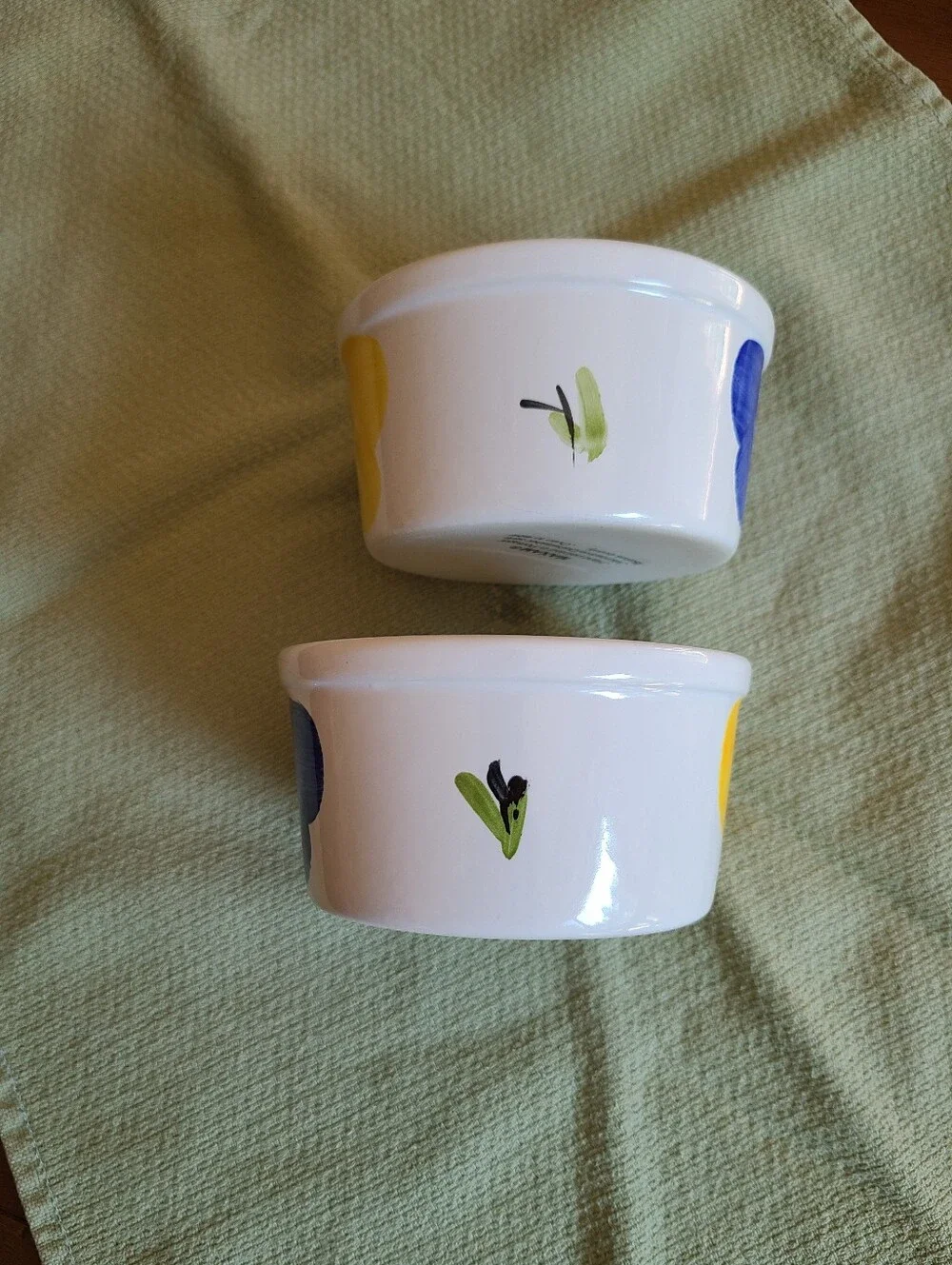 Vintage Maxam Italian Daisy Ramekins Portugal - Blue & Yellow - Set of 2